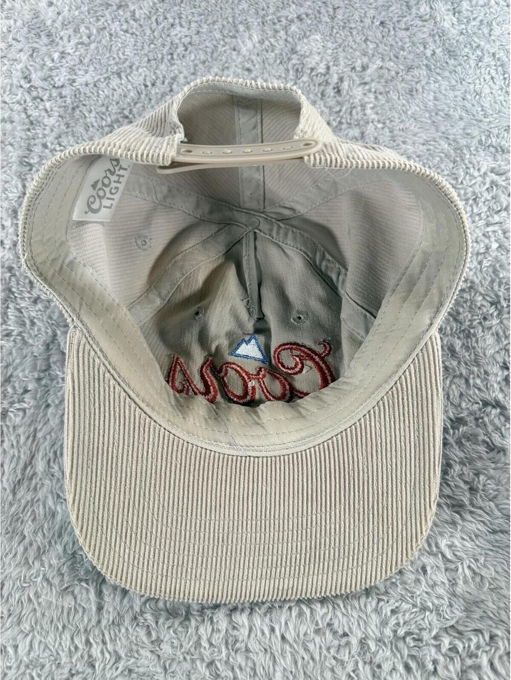 Coors Light Hat Tan Corduroy Vintage Retro Style Script Logo Blue Mountain Cap - Picture 3 of 6